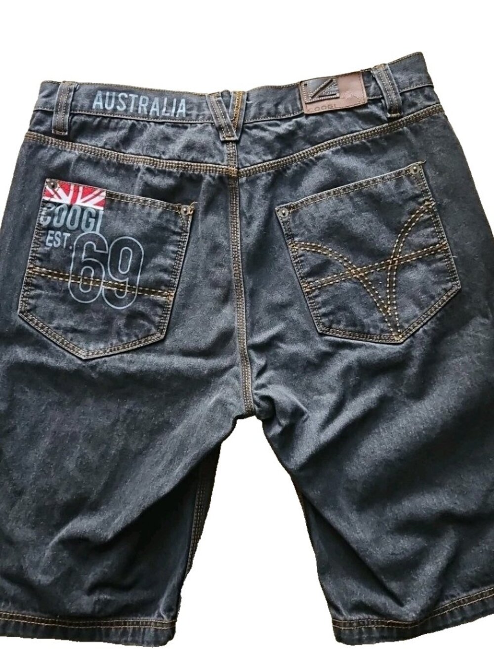 COOGI Australia Black Jean Denim Shorts Jorts Mens Sz 38 Y2K Vtg Baggy Cotton